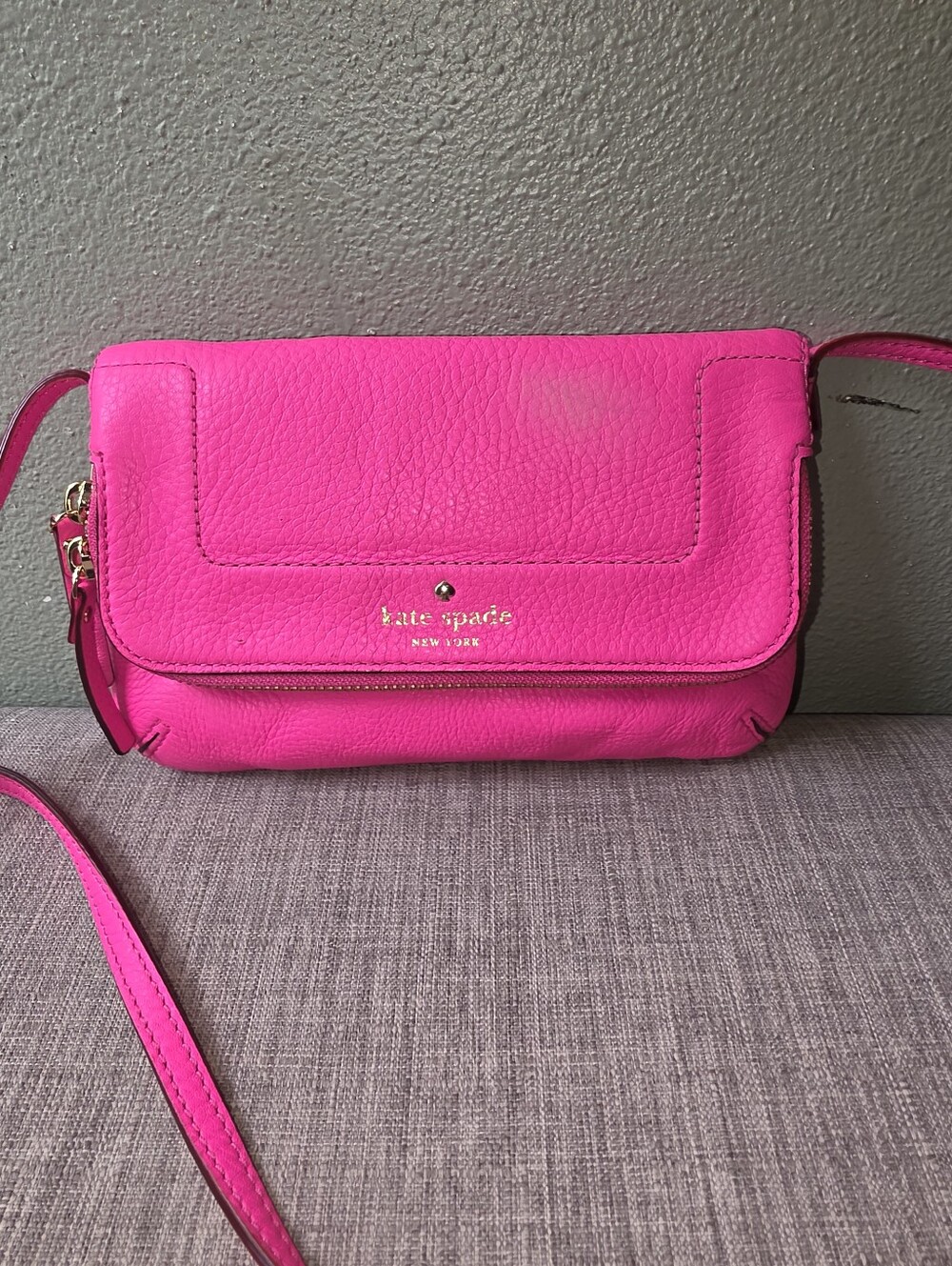 kate spade Pebbled Leather Crossbody in Bright Pink with Gold Hardware